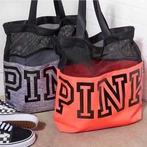 Victoria Secret Pink tote bag gray grey black pocket straps purse